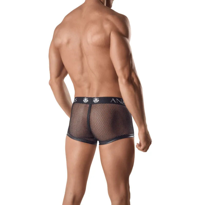 Boxer homme Anais Ares 2XL en mesh noir et cuir, coupe sportive, ajustement parfait, jambes longues, sexy et élégant.