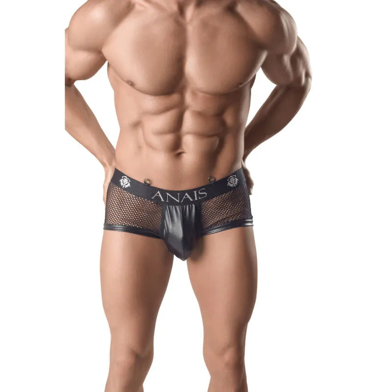 Boxer noir en mesh Anais Men Ares Brief, coupe sport, ajusté, jambes courtes, logo Anais visible, élégant et moderne.