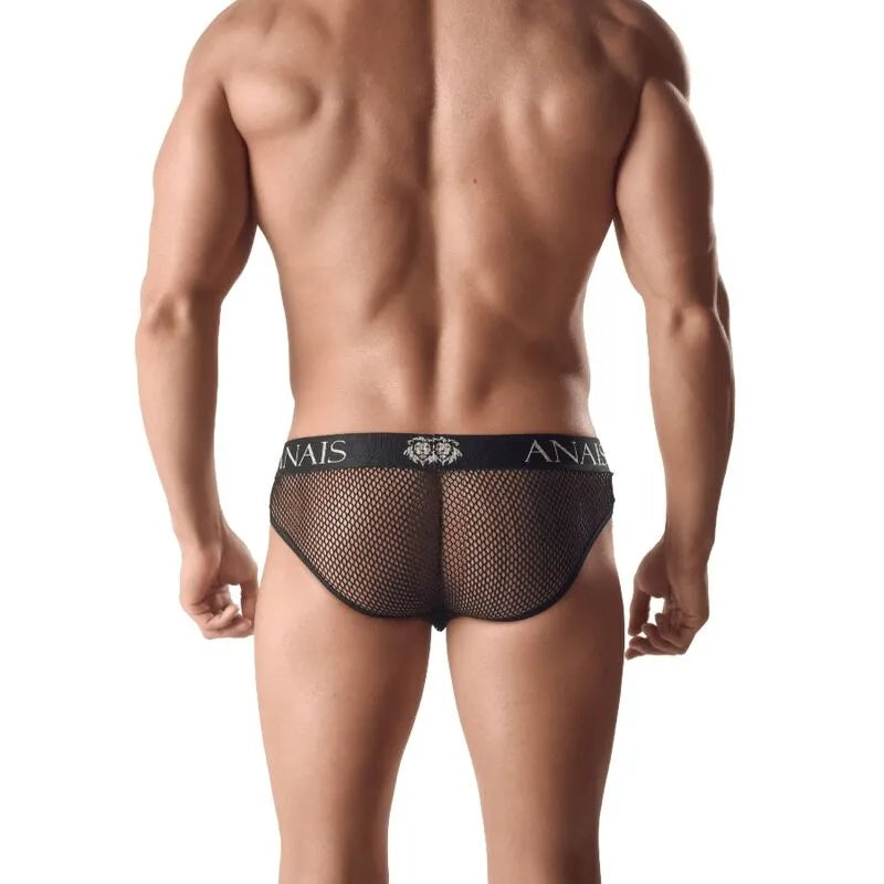Slip homme noir en cuir et mesh, taille 2XL, coupe ajustée, bande élastique à la taille, marque Anais Apparel.