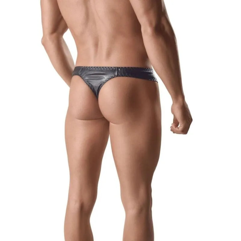 String homme noir en cuir, ajustement parfait, design séduisant et confortable, taille 3XL, Anais Apparel.