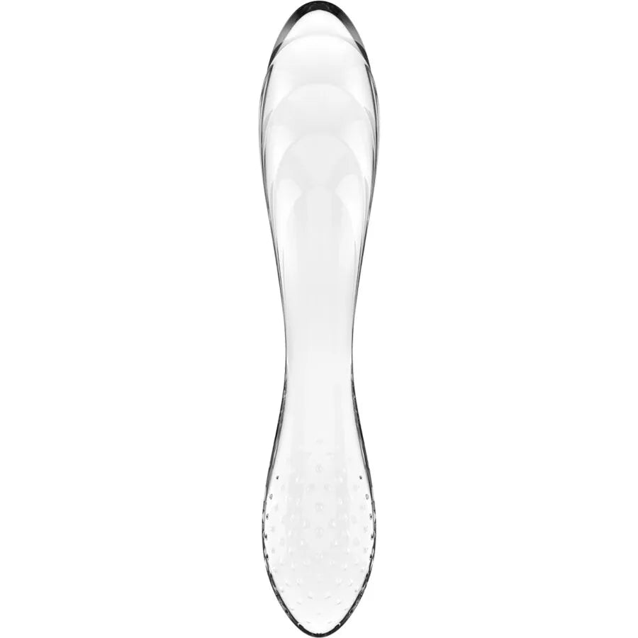Jouet intime en verre Satisfyer cristal transparent stimulation thermique sextoy double usage point G stimulation clitoridienne hypoallergénique
