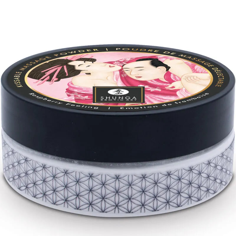 Shunga - Kit Érotique Poudre Massage Comestible Framboise Plumeau Sensuel Design Japonais Coffret Intimité cadeau surprise sextoy couple amoureux