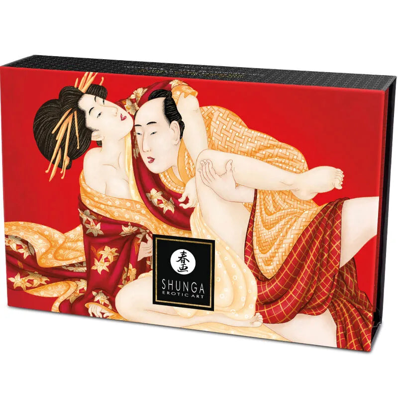 Shunga Kit Poudre Massage Comestible Fraise Coffret Artisanal Design Japonais Plumeau Érotique