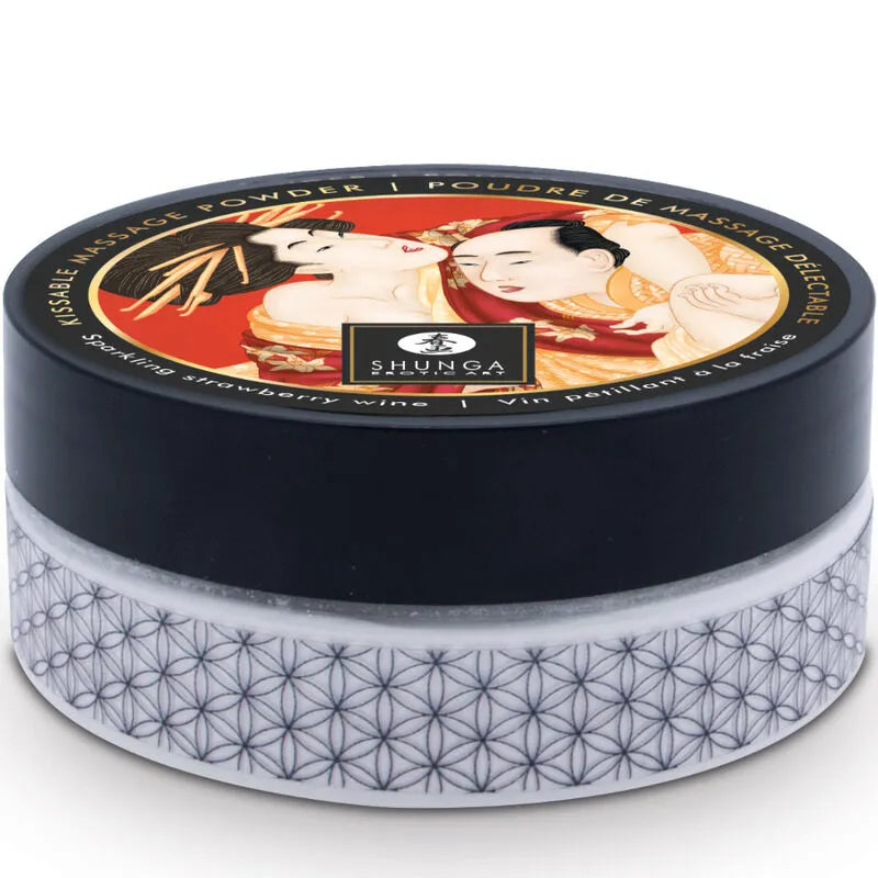 Shunga Kit Poudre Massage Comestible Fraise Coffret Artisanal Design Japonais Plumeau Érotique