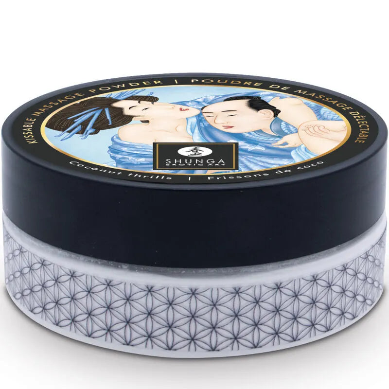 Shunga - Kit Poudre Massage Comestible Noix Coco Design Artisanal Plumeau Caresses Sensuelles Intime