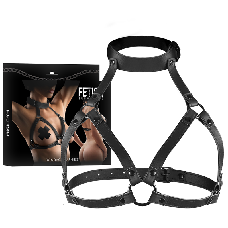 Harnais Bdsm Cuir Vegan Ajustable Poitrine Et Cou