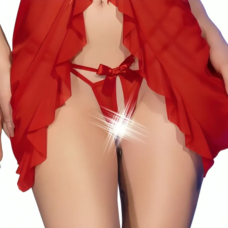 CHILIROSE - CR 4696 BABYDOLL & STRING SANS CROCHET ROUGE