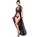 CHILIROSE - CR 3856 BABYDOLL LONGUE BLEU & NOIR