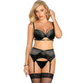 SUBBLIME - LOT 3 PIÈCES SOUTIEN-GORGE + STRING + JARRETIÈRE DENTELLE NOIR