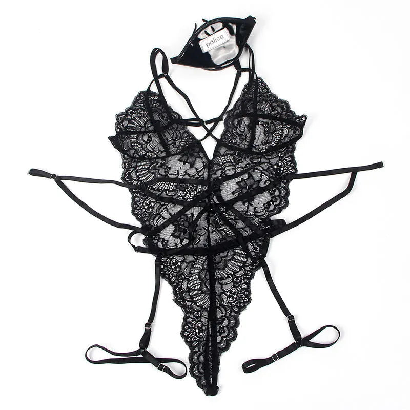 lingerie sexy déguisement policier femme dentelle noire taille S/M