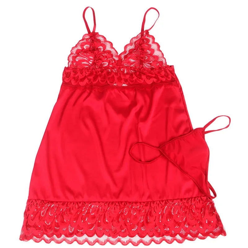 SUBBLIME - BABYDOLL EN SATIN AVEC DENTELLE ROUGE