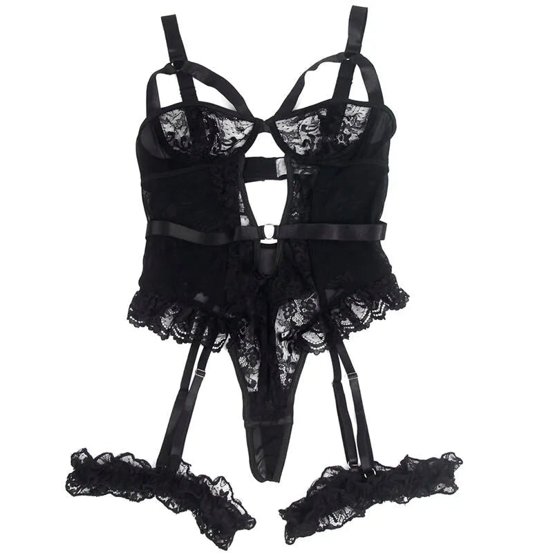 Teddy sexy dentelle slim jarretière anneaux jambe Subblime noir élégant