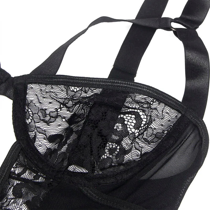Teddy sexy dentelle slim jarretière anneaux jambe Subblime noir élégant