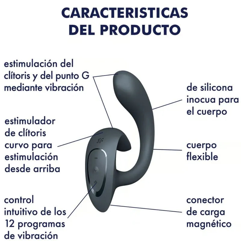 Vibromasseur sextoy Satisfyer G For Goddess 1 stimulation G-spot clitoridienne 12 modes vibrations silicone gris foncé rechargeable