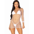 LEG AVENUE - ROBE EN FILET À MANCHES LONGUES BLANC
