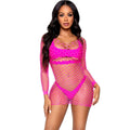LEG AVENUE - ROBE EN FILET À MANCHES LONGUES FUCHSIA