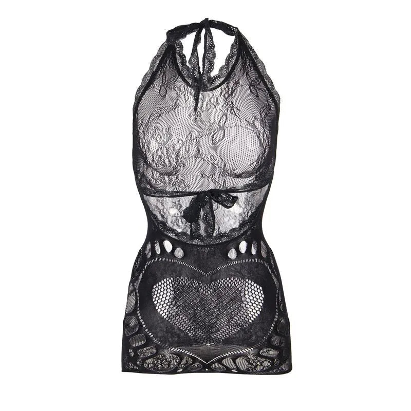SUBBLIME - 952075 ROBE COURTE EN RÉSILLE AVEC DÉTAIL DOS ET COEUR NOIR