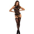 SUBBLIME - 952099 BODYSTOCKING RÉSEILLE AVEC LIGNES DE JARRETELLES ET DÉTAILS FLORAUX NOIR