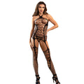 SUBBLIME - 952105 BODYSTOCKING EN RÉSILLE AVEC ENTREJAMBE OUVERTE ET COL LICOU NOIR