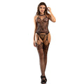 SUBBLIME - 952136 BODYSTOCKING EN RÉSILLE SANS FOURCHE AVEC DÉTAILS FLORAUX ET COL LIEN NOIR
