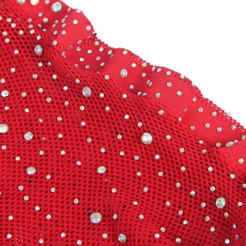 SUBBLIME - 952181 BODYSTOCKING RESILLE AVEC GANTS ET DIAMANTS ROUGE