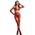 SUBBLIME - 952181 BODYSTOCKING RESILLE AVEC GANTS ET DIAMANTS ROUGE