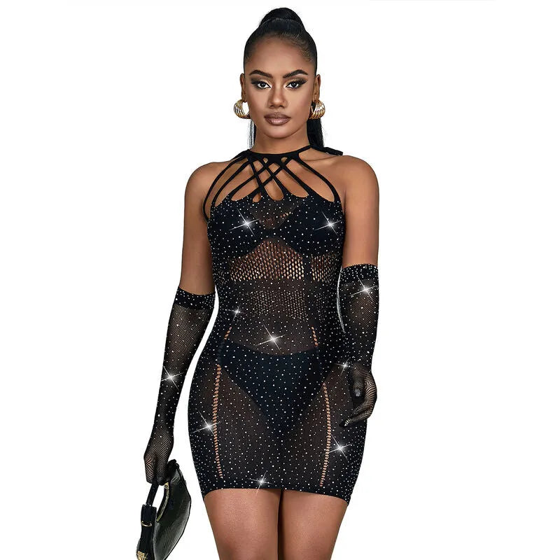 SUBBLIME - 952235 ROBE RÉSEILLE AVEC STRASS NOIR