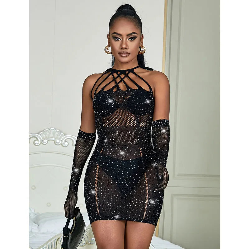 SUBBLIME - 952235 ROBE RÉSEILLE AVEC STRASS NOIR