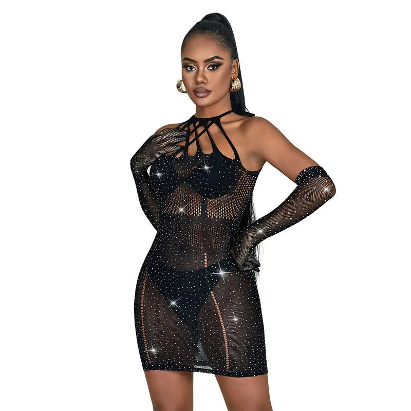 SUBBLIME - 952235 ROBE RÉSEILLE AVEC STRASS NOIR