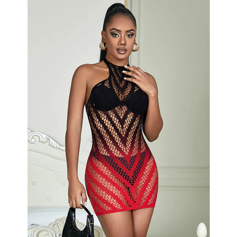 SUBBLIME - 952242 ROBE RÉSILLE ÉLASTIQUE DÉGRADÉ ROUGE ET NOIR