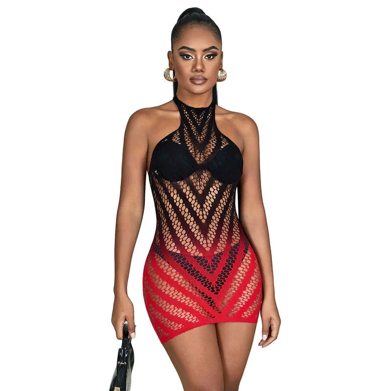 SUBBLIME - 952242 ROBE RÉSILLE ÉLASTIQUE DÉGRADÉ ROUGE ET NOIR