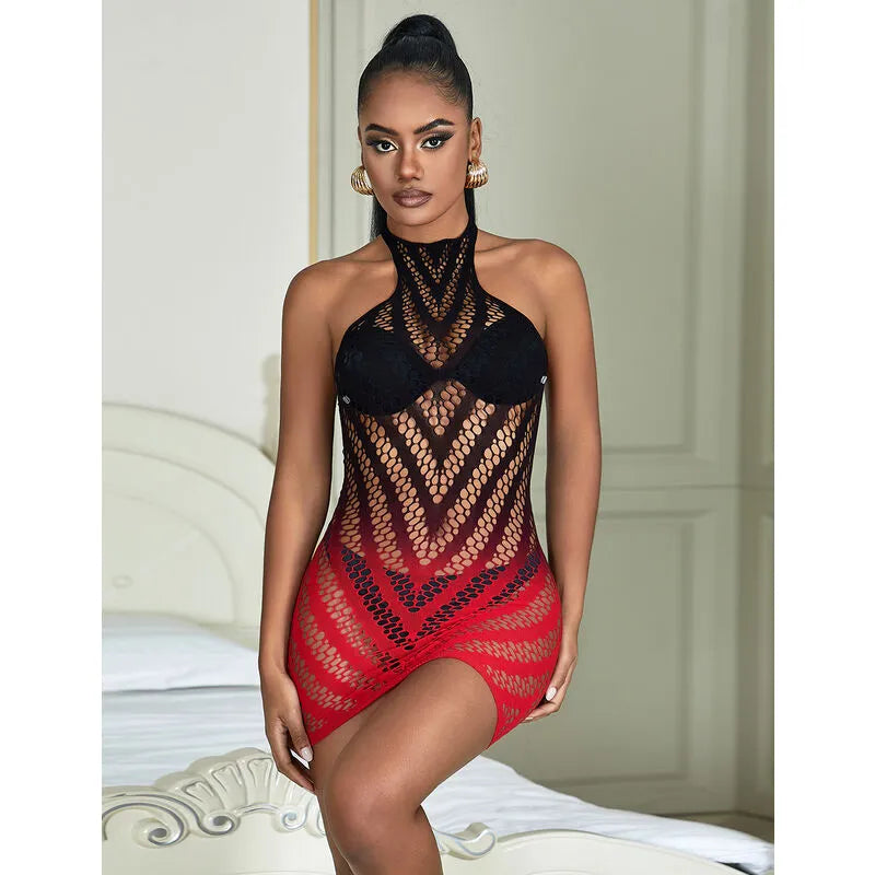 SUBBLIME - 952242 ROBE RÉSILLE ÉLASTIQUE DÉGRADÉ ROUGE ET NOIR
