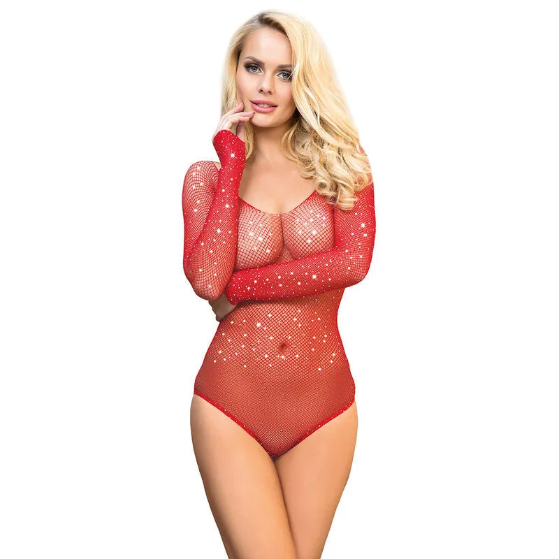 SUBBLIME - 952303 BODY SHINY GRILL AVEC ÉPAULES DÉNUDÉES MANCHES LONGUES ROUGE