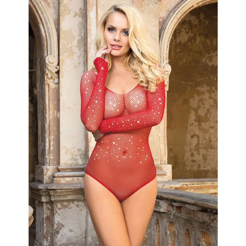 SUBBLIME - 952303 BODY SHINY GRILL AVEC ÉPAULES DÉNUDÉES MANCHES LONGUES ROUGE