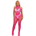SUBBLIME - 952389 BODYSTOCKING RÉSILLE ET DENTELLE SANS FOURRURE AVEC COL MONTANT ROSE