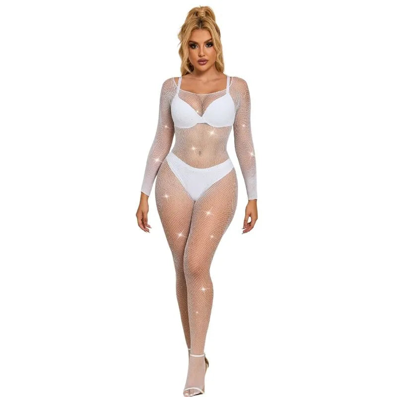 SUBBLIME - 952396 BODYSTOCKING RESILLE AVEC LOSANGES MANCHES LONGUES BLANC