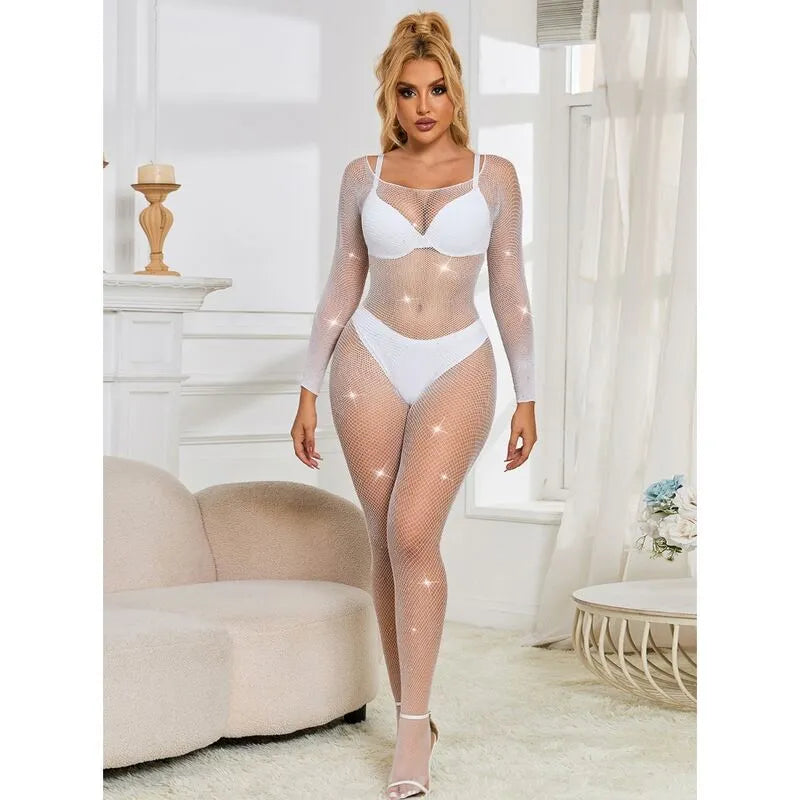 SUBBLIME - 952396 BODYSTOCKING RESILLE AVEC LOSANGES MANCHES LONGUES BLANC