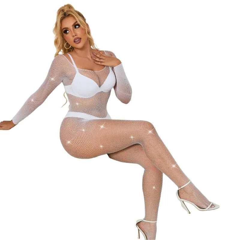 SUBBLIME - 952396 BODYSTOCKING RESILLE AVEC LOSANGES MANCHES LONGUES BLANC