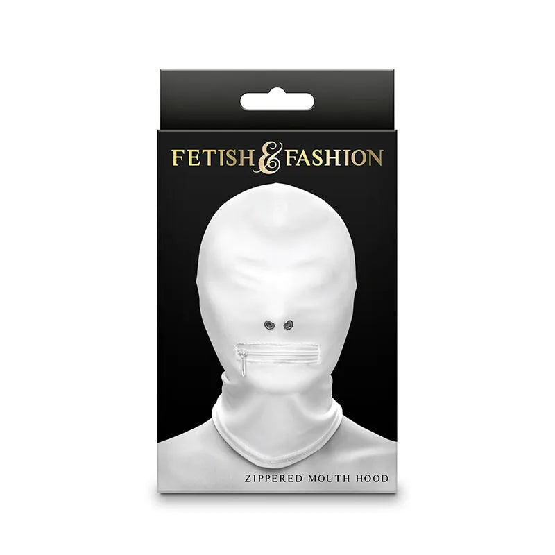 NS NOVELTIES - FETISH & FASHION CAPUCHE BOUCHE FERMÉE À FERMETURE ÉCLAIR NYLON BLANC