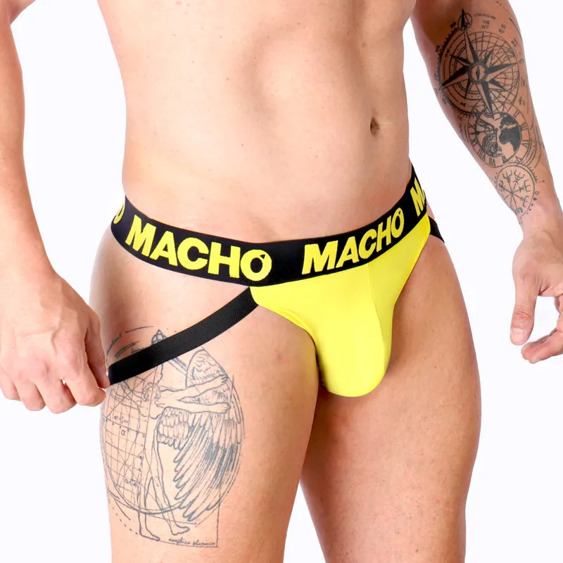 Jockstrap homme lycra jaune fesses ouvertes confort soutien sports
