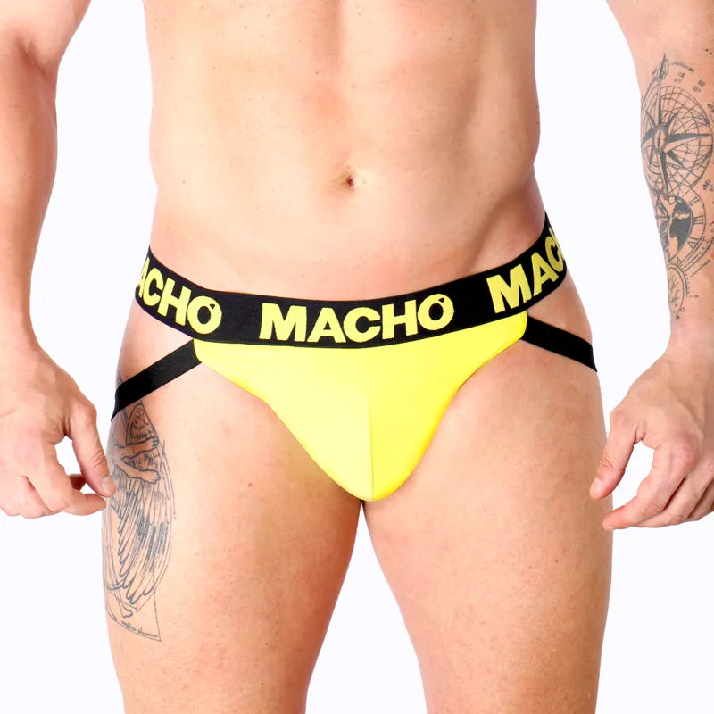 Jockstrap homme lycra jaune fesses ouvertes confort soutien sports