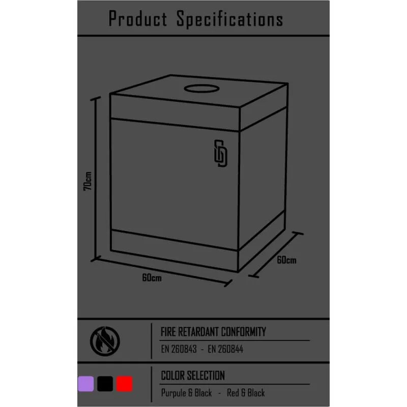 Cabine BDSM violette Secret Dome avec menottes, LED intégrées, finition élégante pour expérience sensorielle unique.