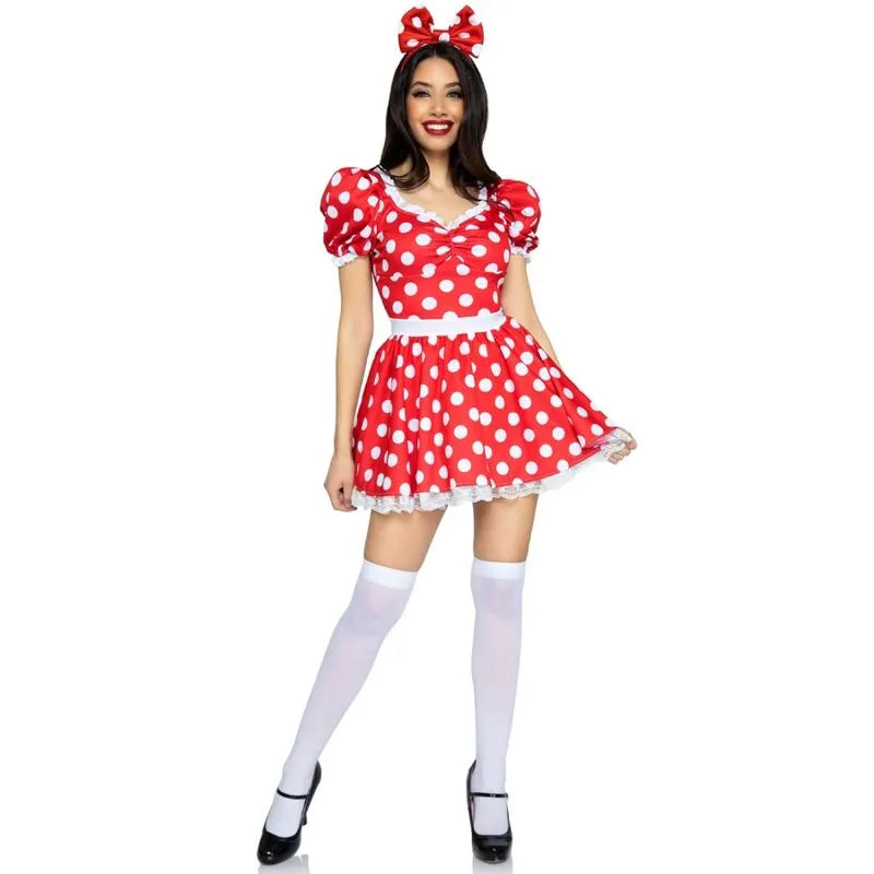 LEG AVENUE - ROBE À POIS + BANDEAU ROUGE/BLANC