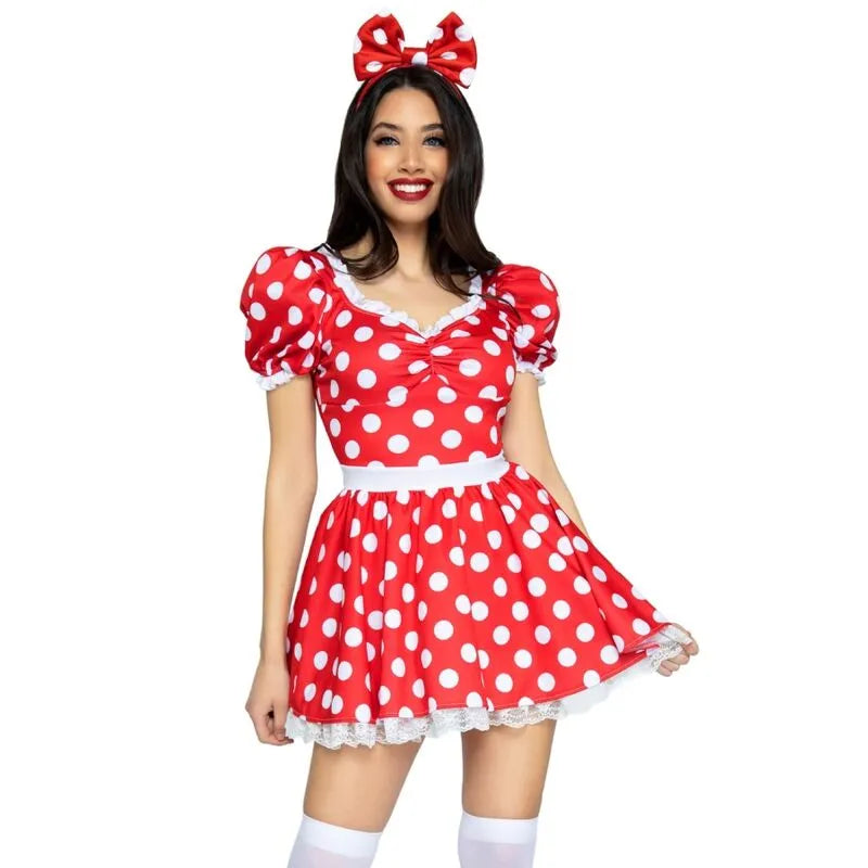 LEG AVENUE - ROBE À POIS + BANDEAU ROUGE/BLANC