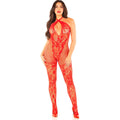 LEG AVENUE - BODYSTOCKING EN MAILLE IMPRIMÉ FLEURI ROUGE