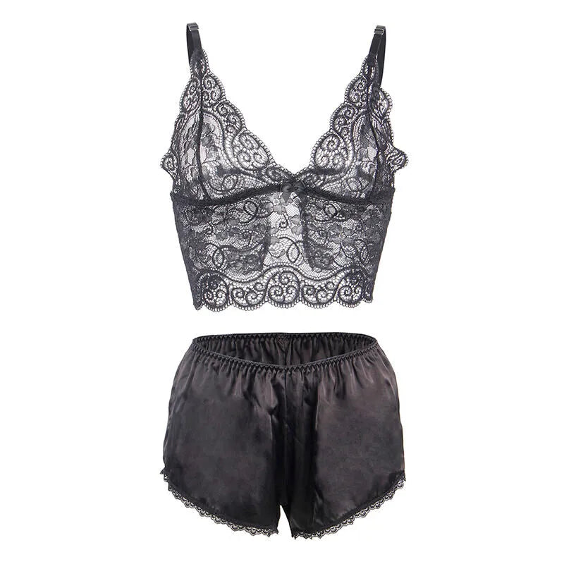 SUBBLIME - 953928 CHEMISIER DE NUIT EN SOIE ET DENTELLE + CULOTTE NOIRE