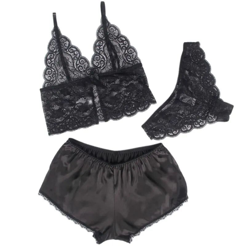 SUBBLIME - 953928 CHEMISIER DE NUIT EN SOIE ET DENTELLE + CULOTTE NOIRE