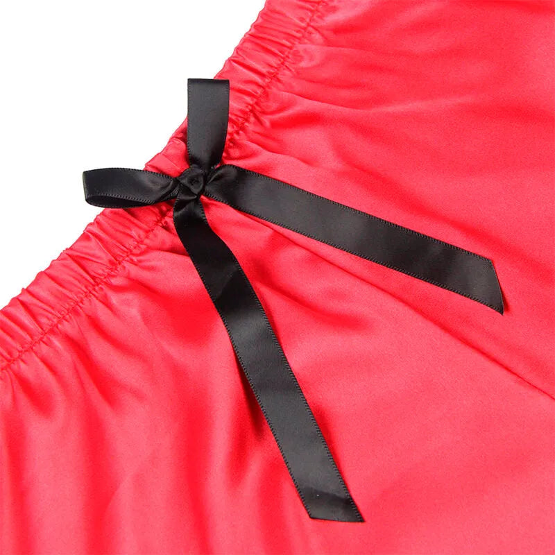 SUBBLIME - 953966 CHEMISE DE NUIT DÉCONTRACTÉE EN SOIE + PANTALON EN DENTELLE NOIR/ROUGE