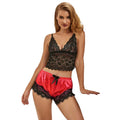 SUBBLIME - 953966 CHEMISE DE NUIT DÉCONTRACTÉE EN SOIE + PANTALON EN DENTELLE NOIR/ROUGE