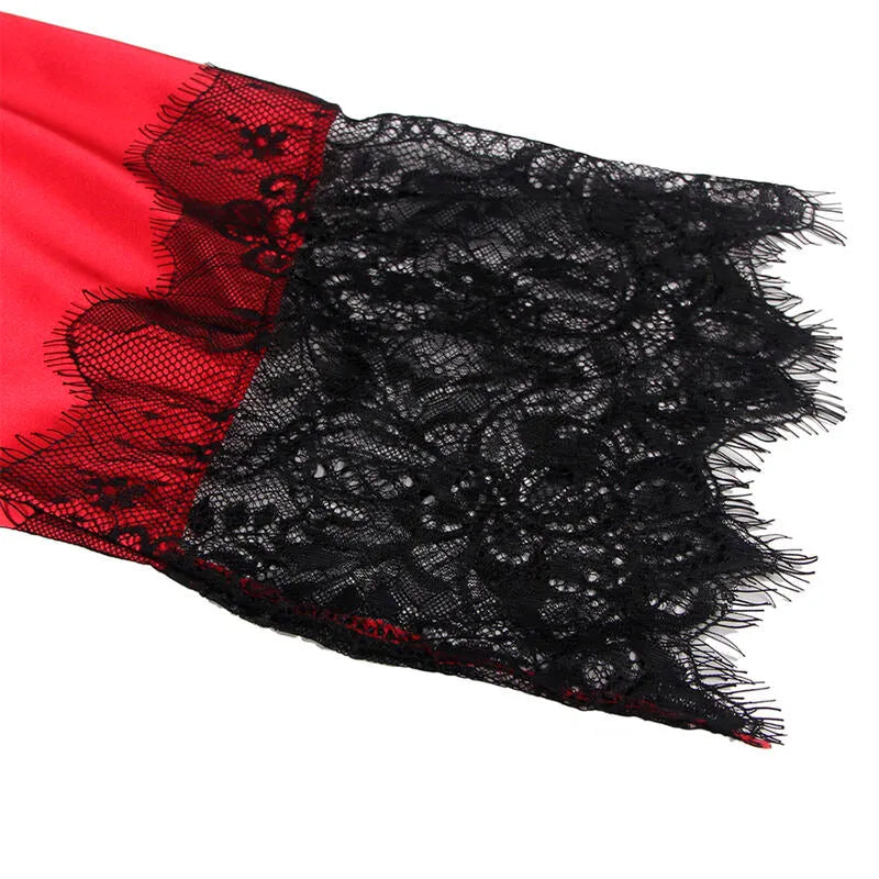 SUBBLIME - 954024 CARACO DOS TRANSPARENT EN DENTELLE + STRING ROUGE/NOIR